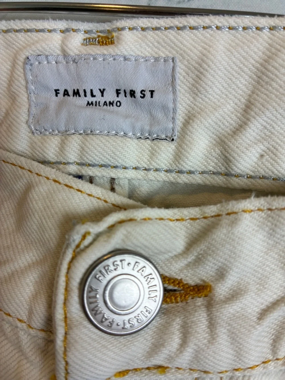 Family First Milano Men Logo Jeans White Black 32” X 32” Italian Preppy Summer